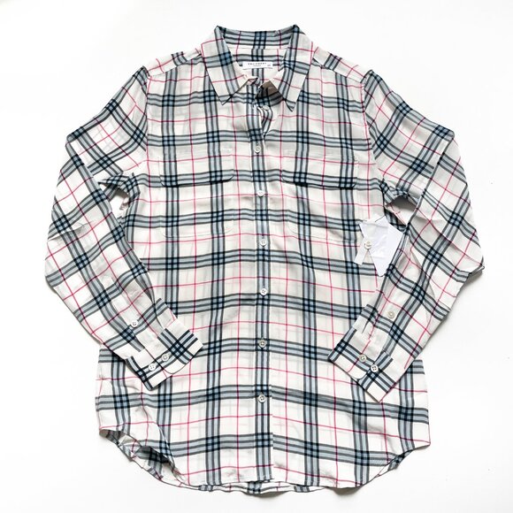Equipment Tops - Equipment Slim Signature Silk Shirt Nature White Plaid Size Small NEW NWT